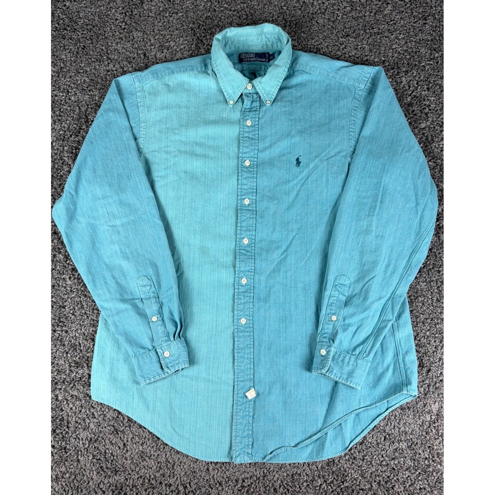 Polo Ralph Lauren Mens XL Teal Blue Chambray Button Down Shirt Long Sleeve Pony